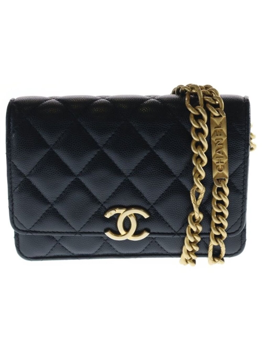 Chanel Mini Quilted 15 Chain Mini Shoulder Bag Black Caviar Leather Gold